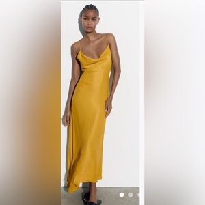 Zara Golden Mustard Slip Maxi Dress